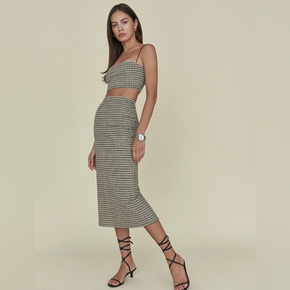 Reformation Callista Knit Two Piece in Beige Check
